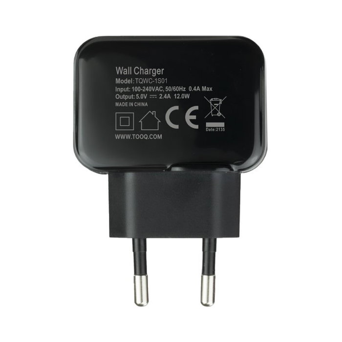 Tooq Cargador de Pared USB 5V 2.4A 1 Puerto Negro